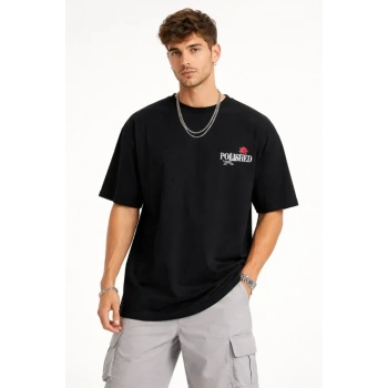 Erkek Bisiklet Yaka Baskılı  Kısa Kollu Tişört treetwear Günlük Basic Pamuklu Tshirt  iyah