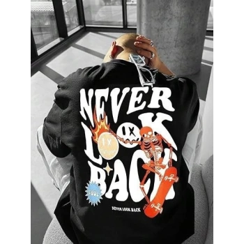 Erkek Bisiklet Yaka Kısa Kol Baskılı Tshirt  iyah