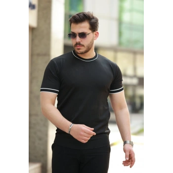 Erkek Bisiklet Yaka Ribanalı Kısa Kollu Tshirt