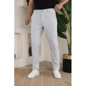 Erkek Casual Slim Fit Cord Desenli Kumaş Pantolon