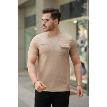 Erkek Cepli Kolyeli Kısa Kollu örme Kumaş Tişört