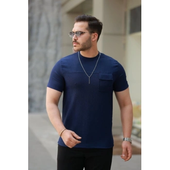 Erkek Cepli Kolyeli Kısa Kollu örme Kumaş Tişört