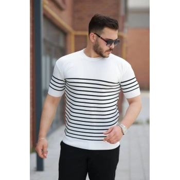 Erkek çizgi Desenli Bisiklet Yaka Kısa Kollu Tsihrt
