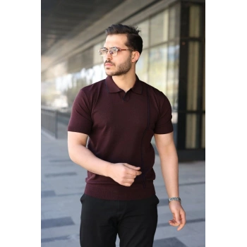 Erkek Çizgi Detaylı Yakalı Triko Tişört