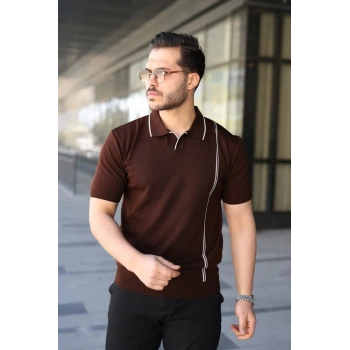 Erkek Çizgi Detaylı Yakalı Triko Tişört