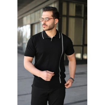Erkek Çizgi Detaylı Yakalı Triko Tişört