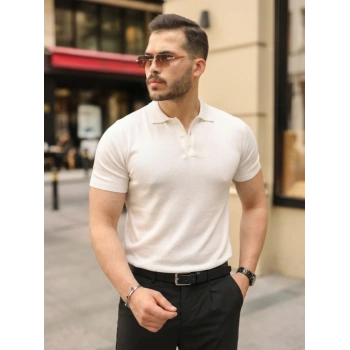 Erkek Düğmeli Yaka Pamuk Triko Tişört