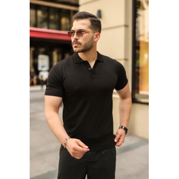 Erkek Düğmeli Yaka Pamuk Triko Tişört