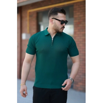 Erkek Fermuarlı Yakalı Kısa Kollu Tshirt