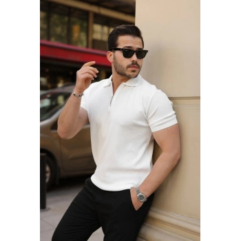 Erkek Fermuarlı Yakalı Kısa Kollu Tshirt