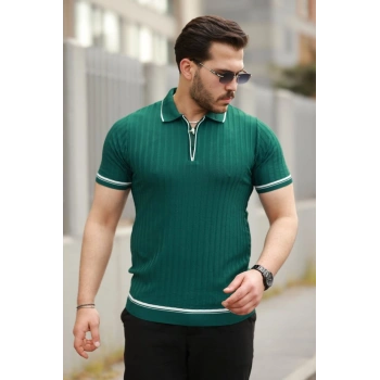 Erkek Fermuarlı Yakalı Kısa Kollu Tshirt
