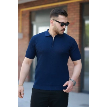 Erkek Fermuarlı Yakalı Kısa Kollu Tshirt