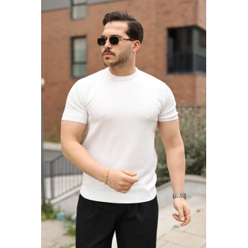 Erkek Fitilli Bisiklet Yaka Triko Tişört