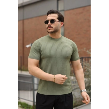 Erkek Fitilli Bisiklet Yaka Triko Tişört