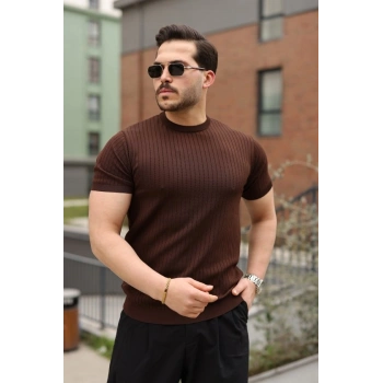 Erkek Fitilli Bisiklet Yaka Triko Tişört