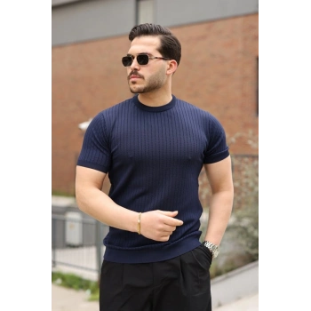 Erkek Fitilli Bisiklet Yaka Triko Tişört