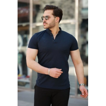 Erkek Hakim Yaka Dokuma Pamuklu Kumaş Kısa Kollu Tshirt