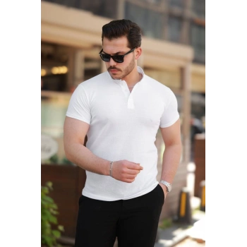 Erkek Hakim Yaka Dokuma Pamuklu Kumaş Kısa Kollu Tshirt