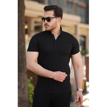 Erkek Hakim Yaka Dokuma Pamuklu Kumaş Kısa Kollu Tshirt