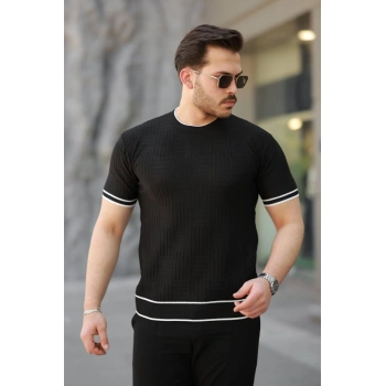 Erkek Jakarlı Ribanalı Kısa Kollu Tshirt