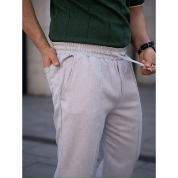Erkek Keten Cepli Çıma Dikişli Jogger Buggy Pantalon Rahat Kalıp  Gri