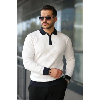 Erkek Kol Ve Yaka Detaylı Uzun Kollu Triko