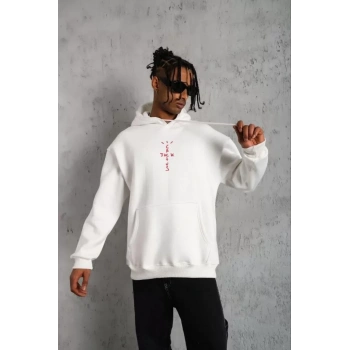Erkek Kordonlu Arka aske Kordon açlı Kapüşonlu  Beyaz