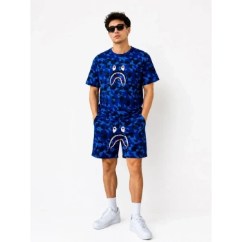 Erkek Oversize Kalıp Pubg Bape X hark Nakışlı Cepli Şort Takım  avi
