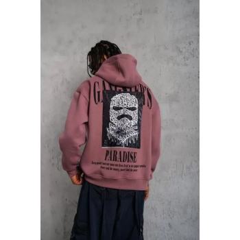 Erkek Paradise Baskılı Kapüşonlu weat  Gül Kurusu