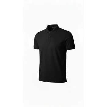 Erkek Pike Kumaş Düğmeli Yaka Regular Fit Günlük Kısa Kol Tişört Tshirt  iyah