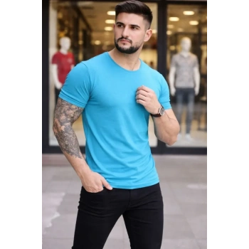 Erkek Thirt Bisiklet Yaka lim Fit Dar Kesim ikralı Tişört Günlük Basic Body  Açık avi
