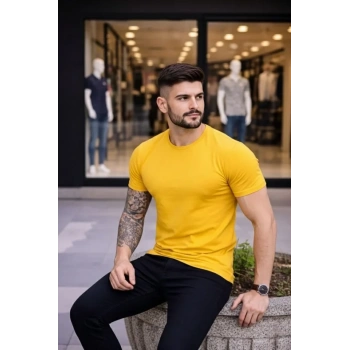 Erkek Thirt Bisiklet Yaka lim Fit Dar Kesim ikralı Tişört Günlük Basic Body  arı