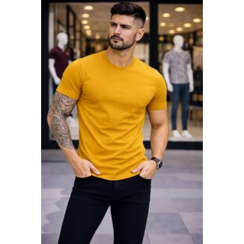 Erkek Thirt Bisiklet Yaka lim Fit Dar Kesim ikralı Tişört Günlük Basic Body  imon