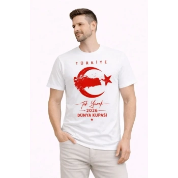 Erkek TÜRKİYE Ay Yıldız Baskılı Taraftar Forma Thirt  Beyaz