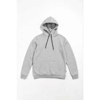 Erkek Uzun Kol Kapşonlu Basic weatshirt Hoodie  Gri