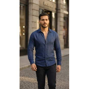 Erkek Uzun Kollu Keten Gömlek