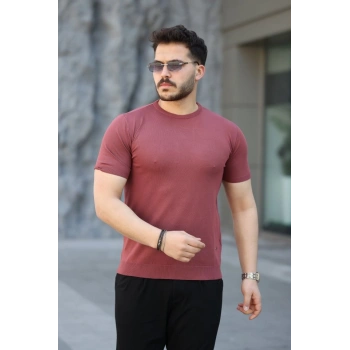 Erkek Viskon Kumaş Bisiklet Yaka Basic Tişört