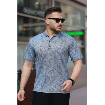 Erkek Yakalı Jakar Baskılı Kısa Kollu Tshirt