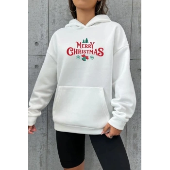 erry Chrıstmas weatshirt  Hodie  Beyaz