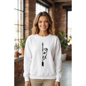evgililer Günü Özel Bisiklet Yaka Aslan Baskılı Oversize weatshirt  Beyaz