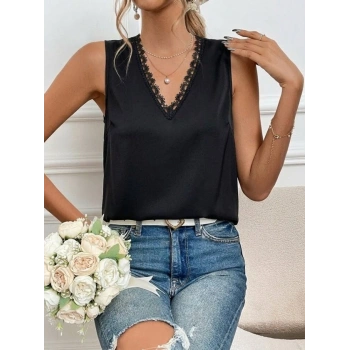 Kadı Askılı V Dantel Yakalı Sırttan Bağcıklı Sandy Bluz