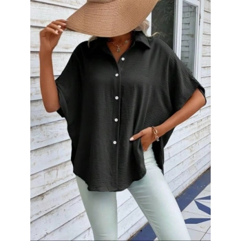 Kadın Aerobin Kumaş Oversize Kısa Kollu Gömlek