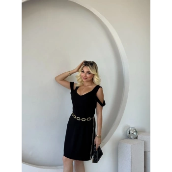Kadın Askılı oğuk Omuz Detaylı Modal Elbise