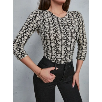Kadın Baskılı Bisiklet Yaka Bluz