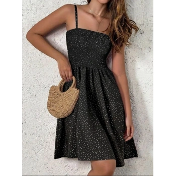 Kadın Ip Askılı Gipeli Desenli Kısa Süprem Elbise