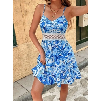 Kadın Ip Askılı V Yakalı Kısa Desenli Süprem Elbise