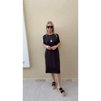 Kadın Kısa Kollu şerit Detay Midi Boy Elbise