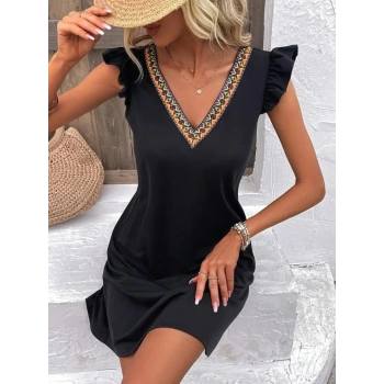 Kadın Kısa Kollu V Yakalı Viskon Elbise