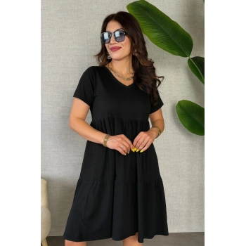 Kadın Kısa Kollu V Yakalı Viskon Elbise
