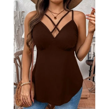 Kadın önden çapraz Askılı Uzun Vıskon Bluz